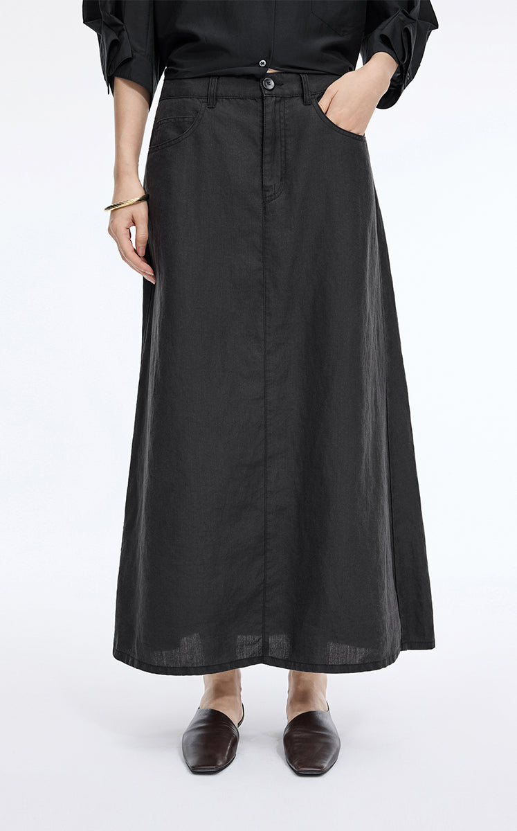 Skirt / JNBY Ramie A-Line Maxi Skirt Jet Black-1