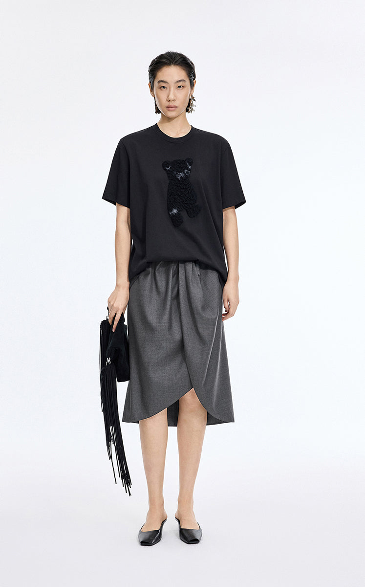Skirt / JNBY Wool Jacquard Midi Skirt Dark Grey Marl-2