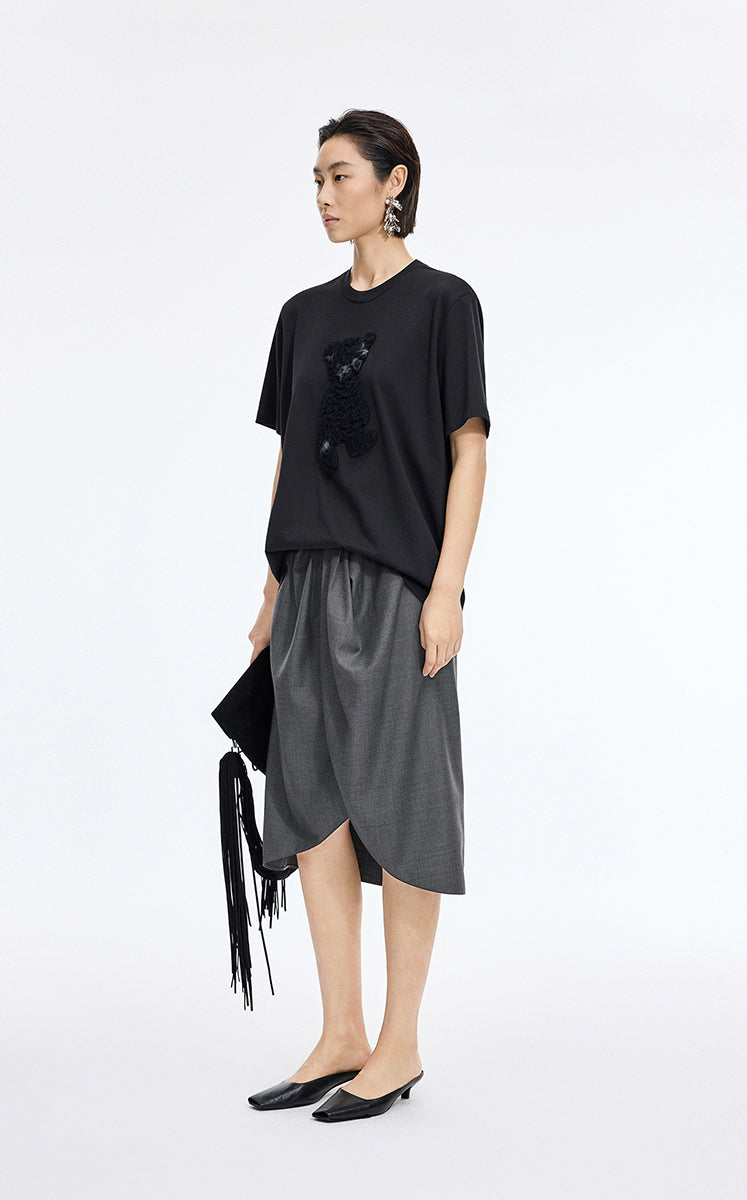 Skirt / JNBY Wool Jacquard Midi Skirt Dark Grey Marl-2