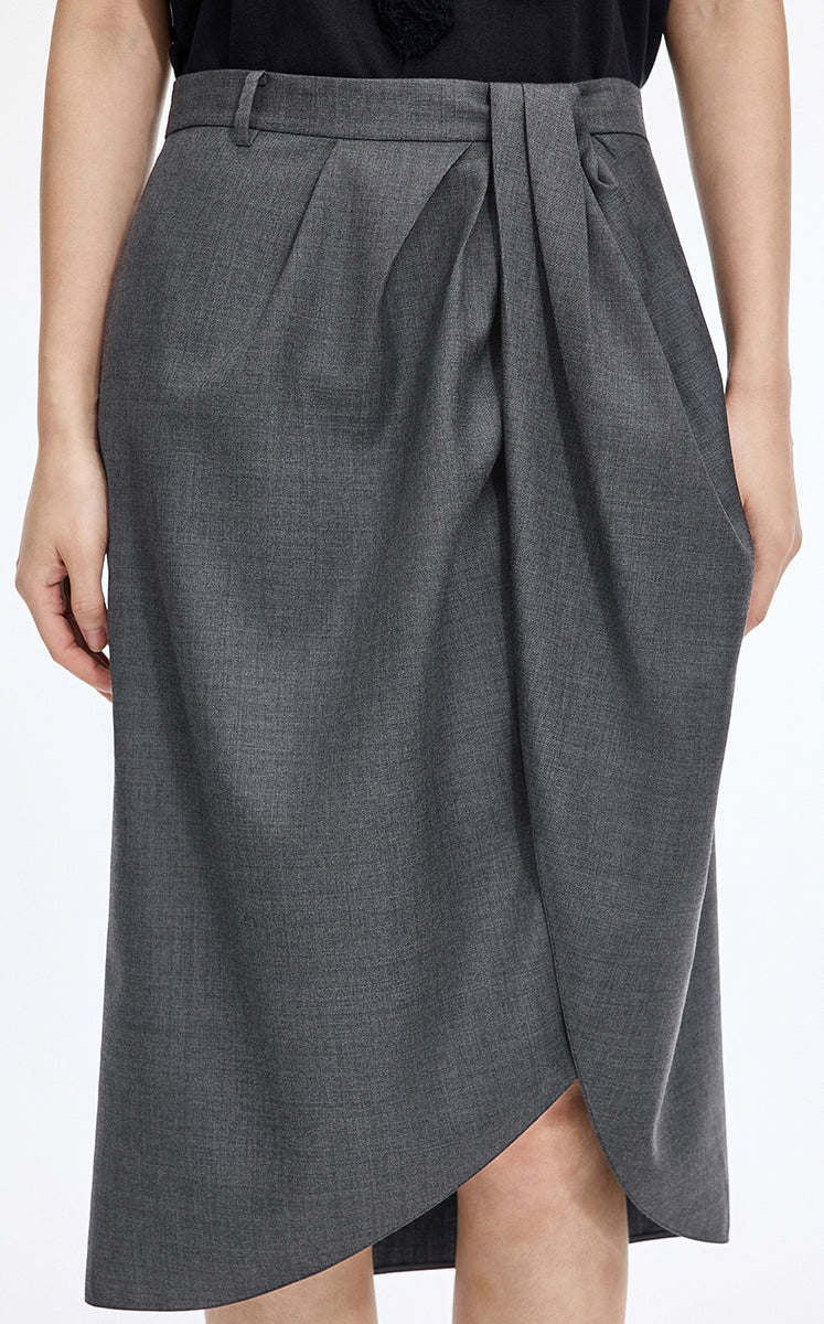 Skirt / JNBY Wool Jacquard Midi Skirt Dark Grey Marl-2