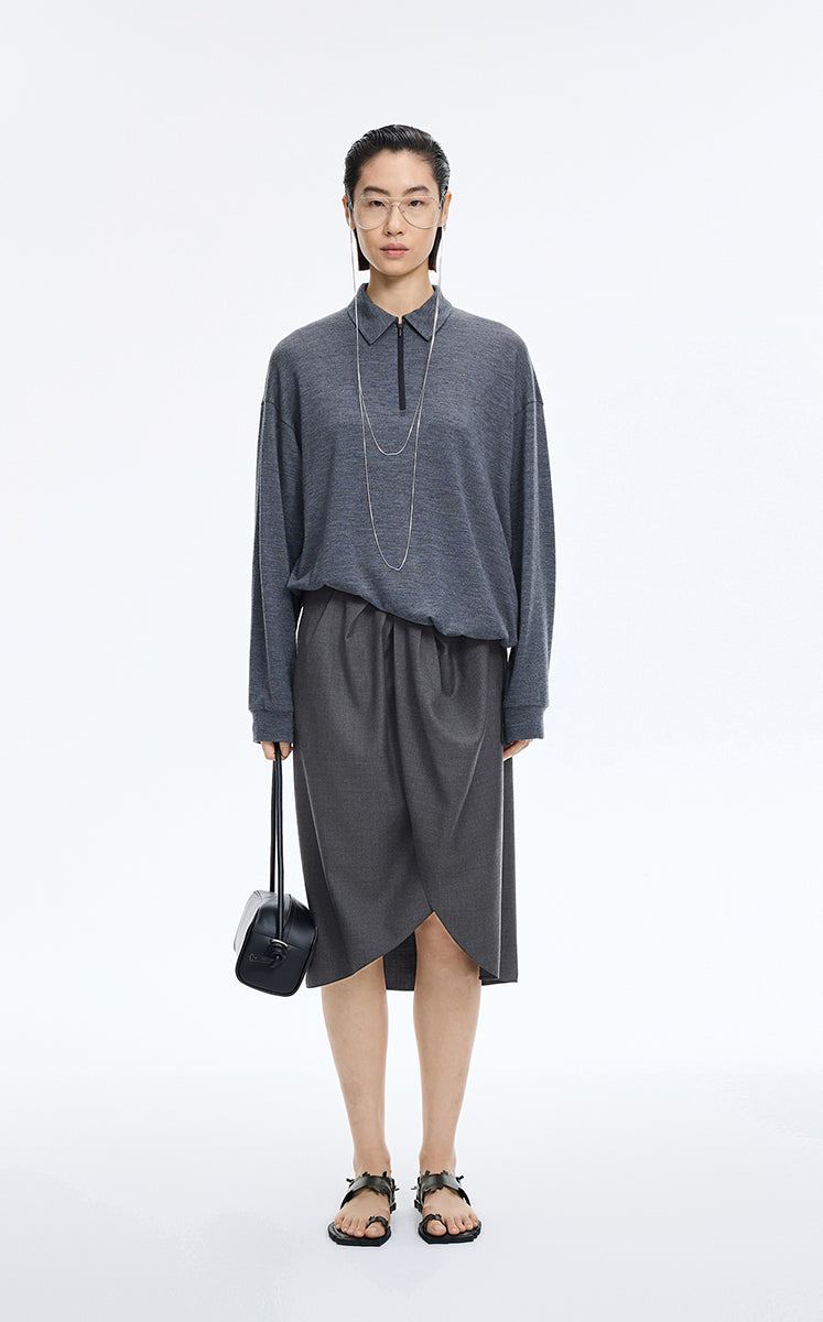 Skirt / JNBY Wool Jacquard Midi Skirt Dark Grey Marl-2