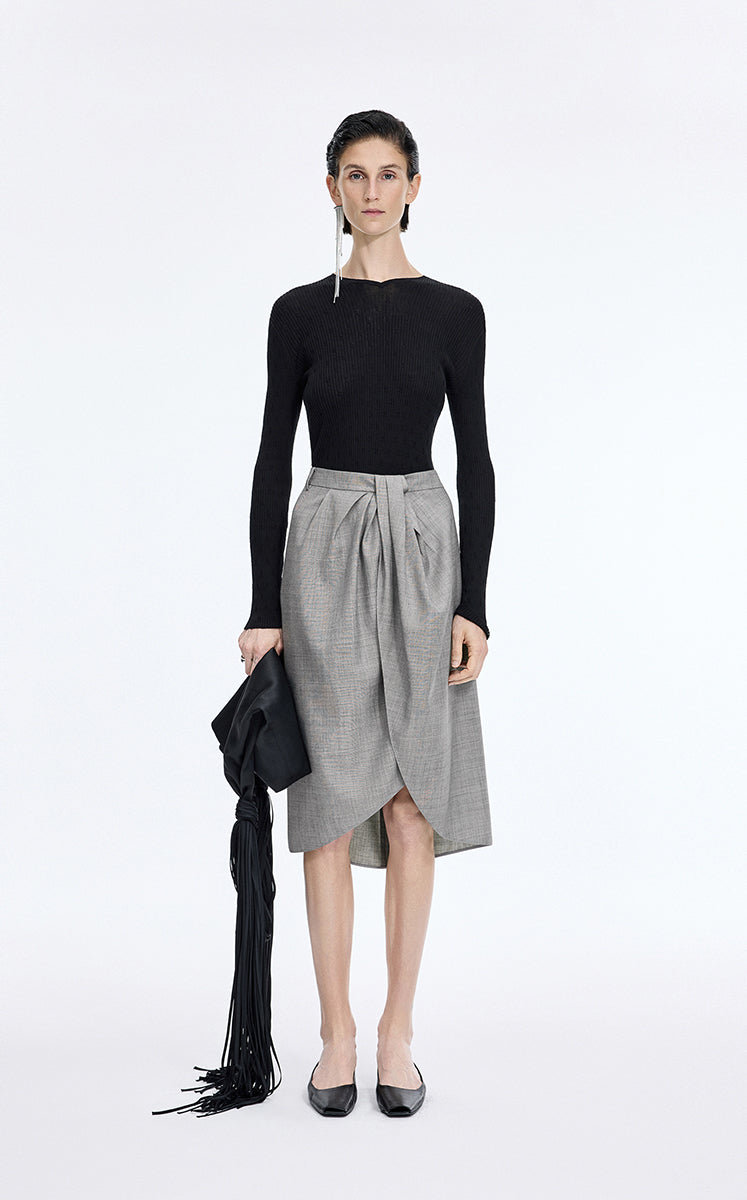 Skirt / JNBY Wool Jacquard Midi Skirt Black & White-1