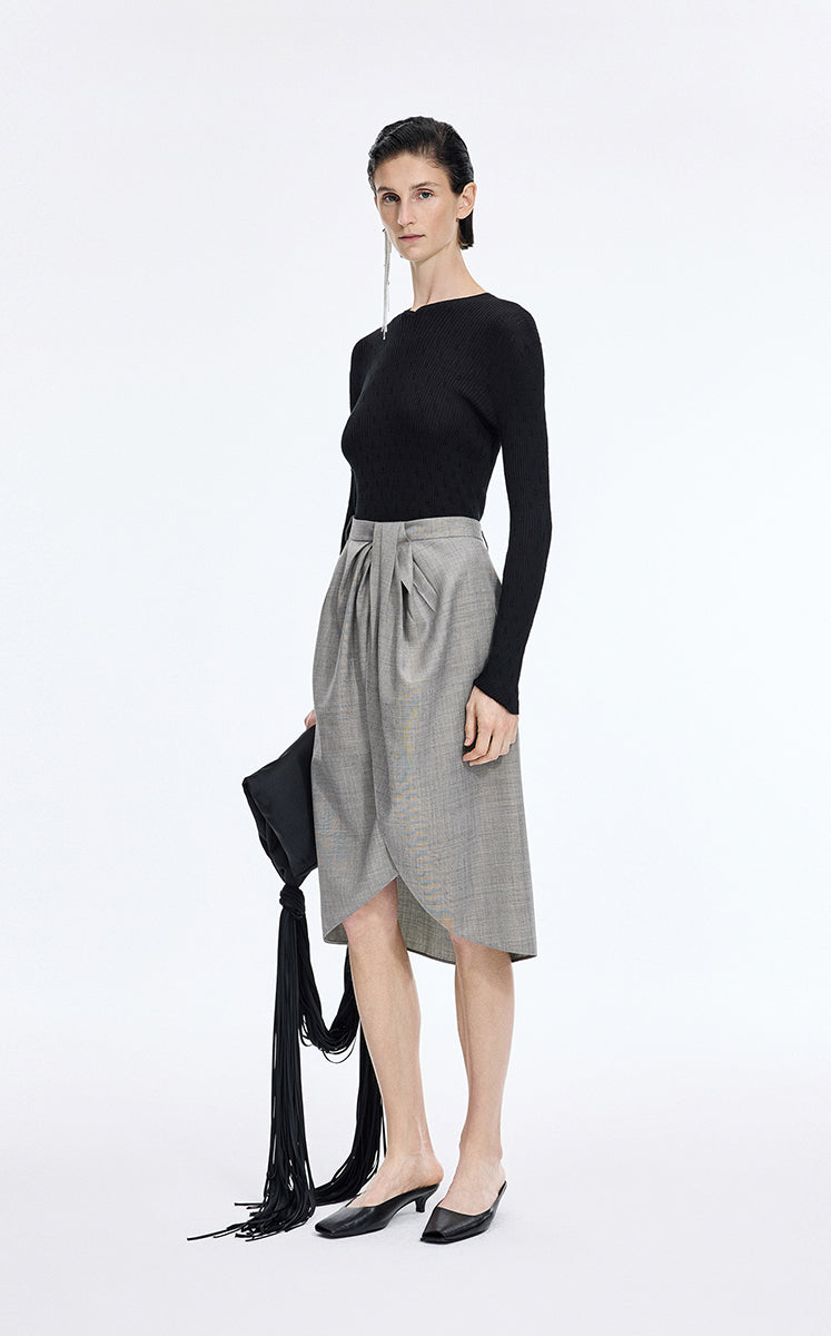 Skirt / JNBY Wool Jacquard Midi Skirt Black & White-1