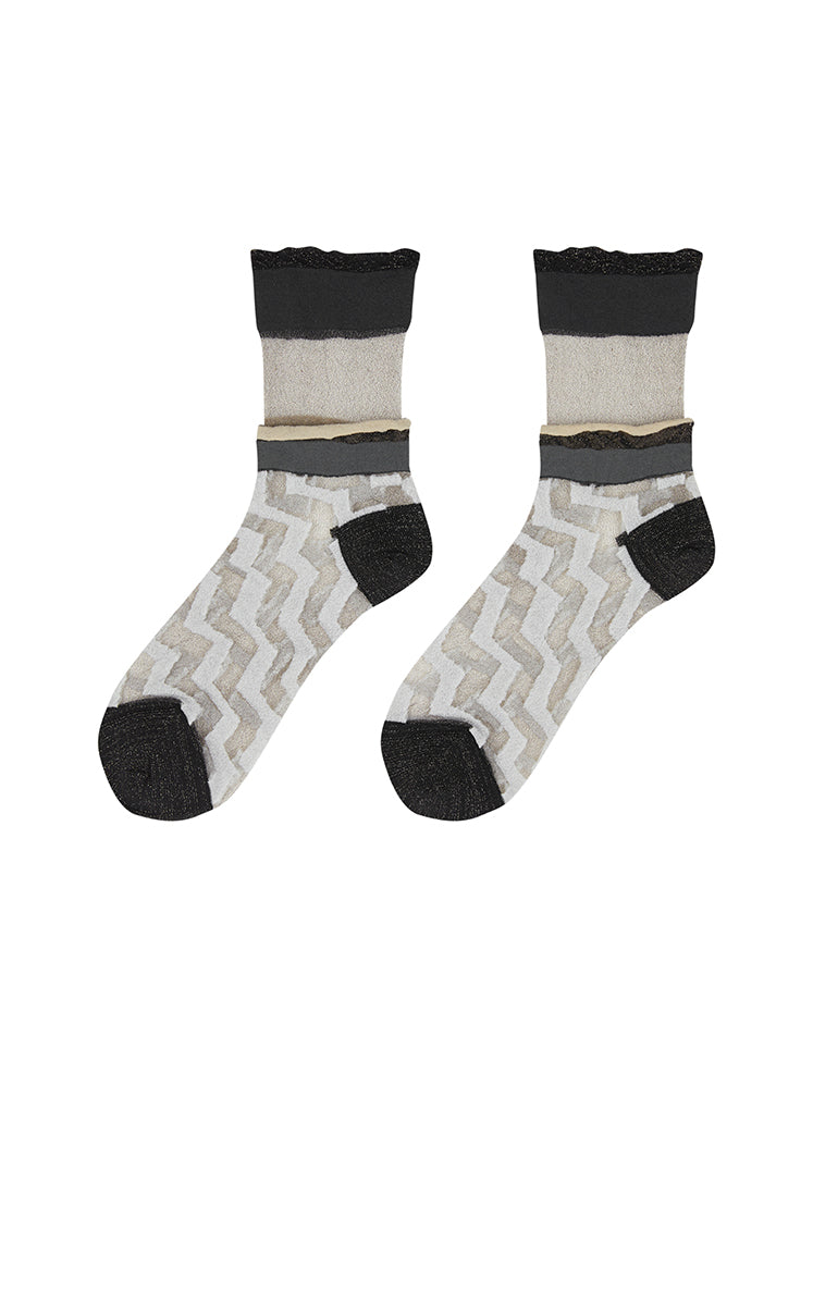 Socks / JNBY Art Stripe Low-Cut Socks Black & White Stripe Check M