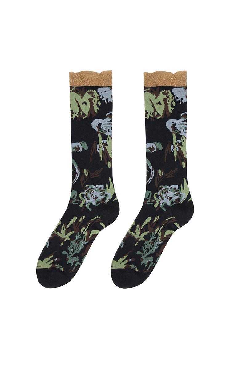 Socks / JNBY Floral High-Crew Socks Black Marl M