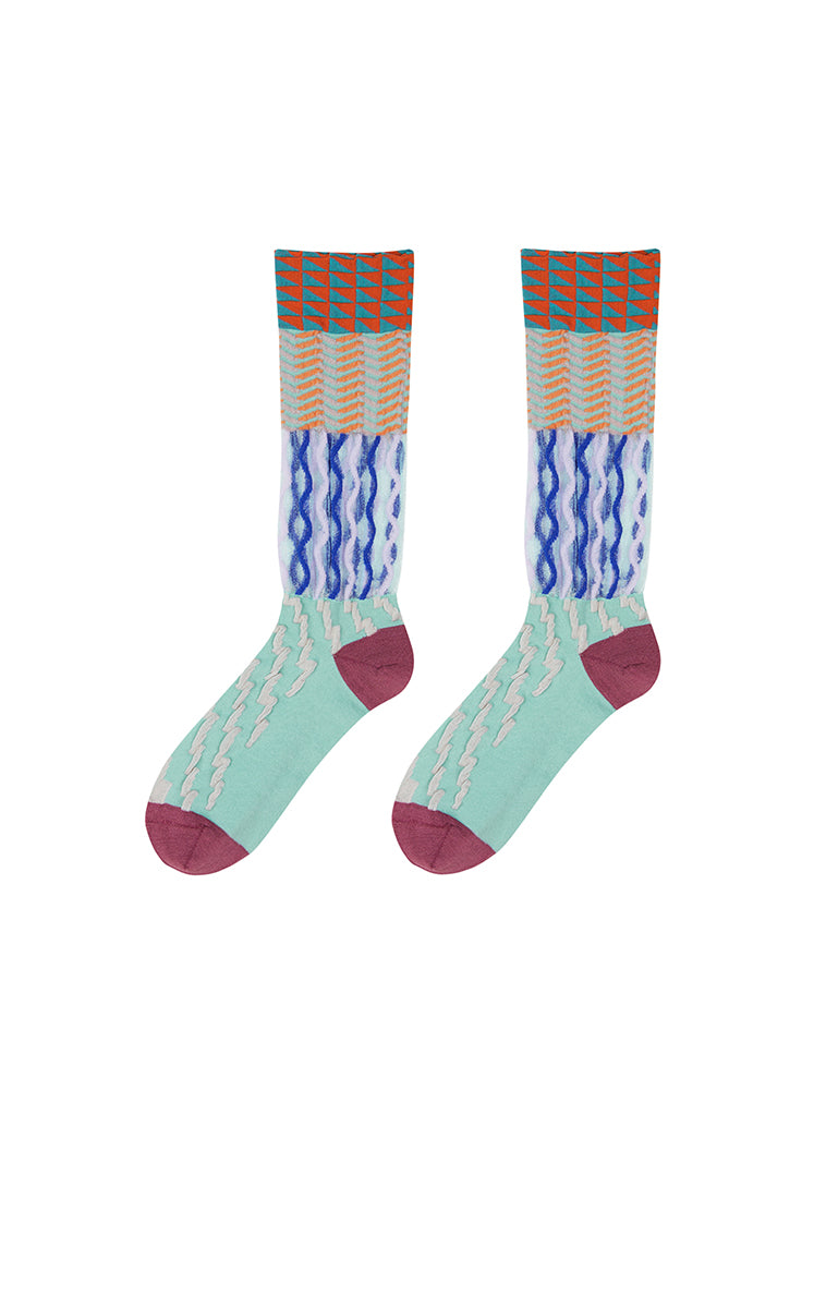 Socks / JNBY Striped Cotton Blend High-Crew Socks Green M