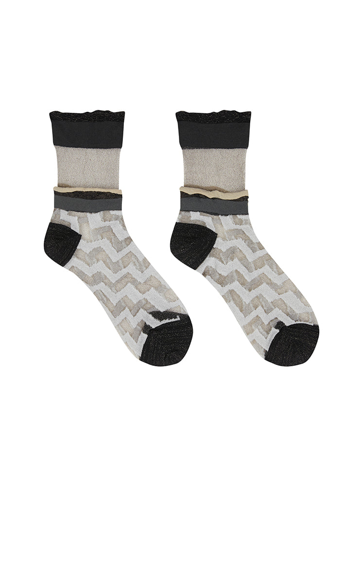 Socks / JNBY Art Stripe Low-Cut Socks Black & White Stripe / Check-3