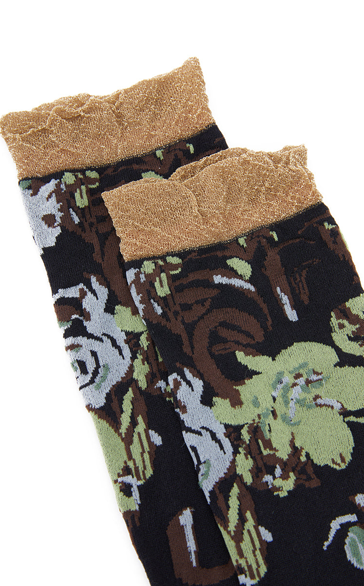 Socks / JNBY Floral High-Crew Socks Black Marl-1