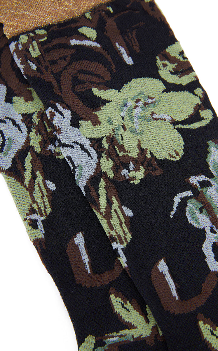 Socks / JNBY Floral High-Crew Socks Black Marl-1