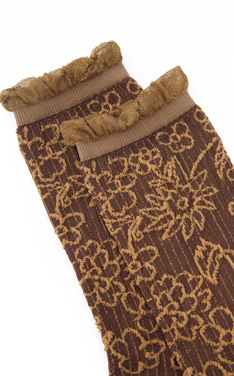 Socks / JNBY Floral Mid-Calf Socks Brown-1