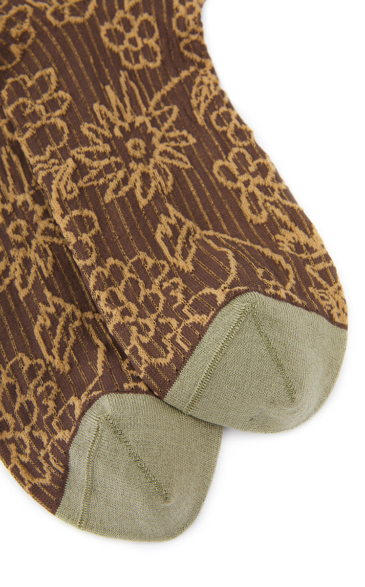 Socks / JNBY Floral Mid-Calf Socks Brown-1
