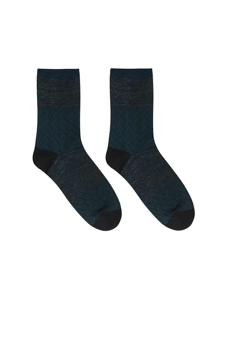 Socks / JNBY Retro Striped Mid-Crew Socks Black Navy-2