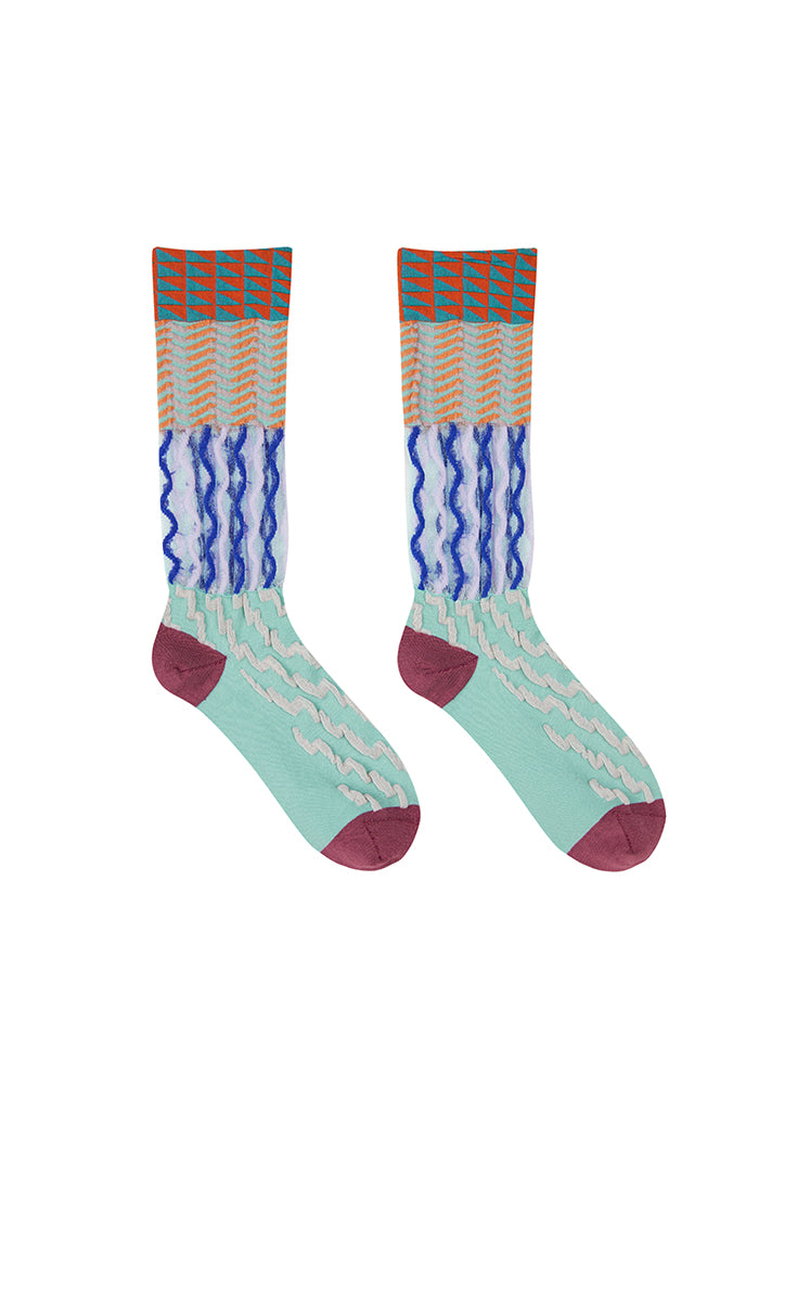 Socks / JNBY Striped Cotton Blend High-Crew Socks Green-1