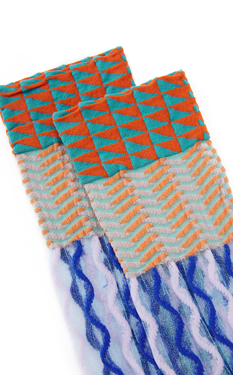Socks / JNBY Striped Cotton Blend High-Crew Socks Green-1