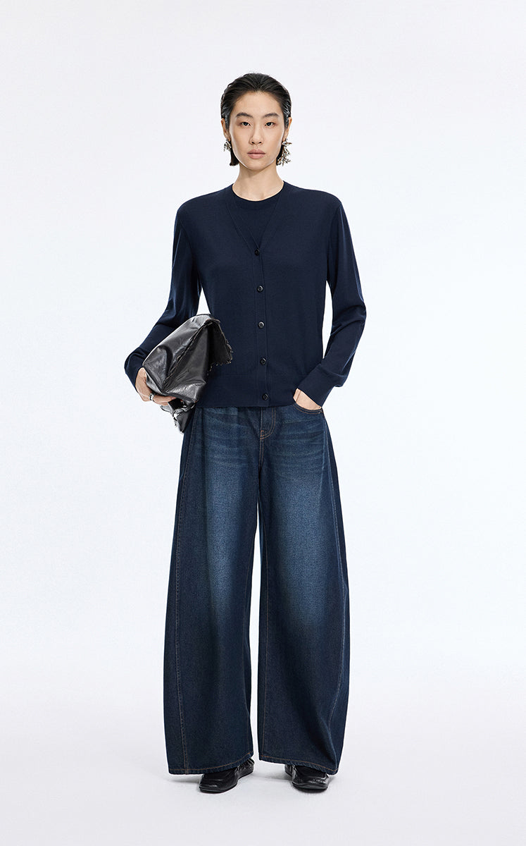Sweater / JNBY Basolan Wool Long Sleeve Knit Pullover Dark Blue