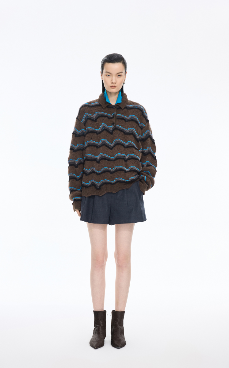 Sweater / JNBY Colorblock Wool-Blend Polo Sweater Dark Brown