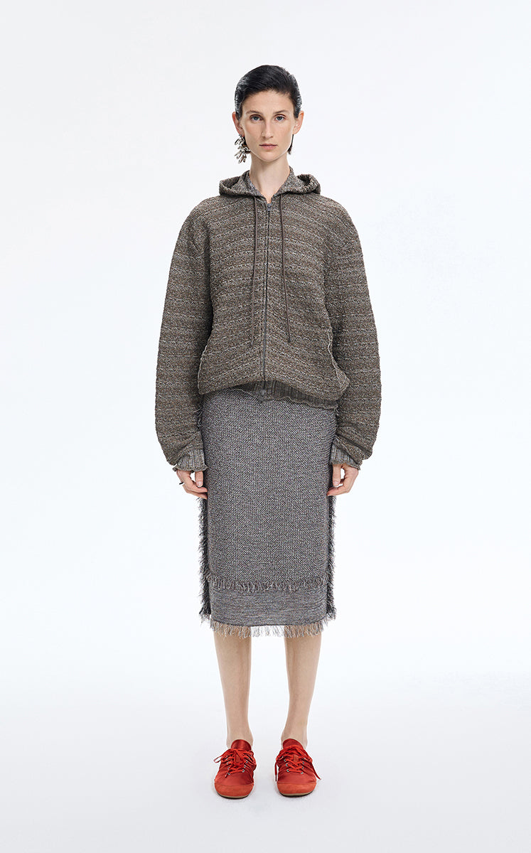 Sweater / JNBY Cotton Blend Hooded Cardigan Sweater Grey Marl