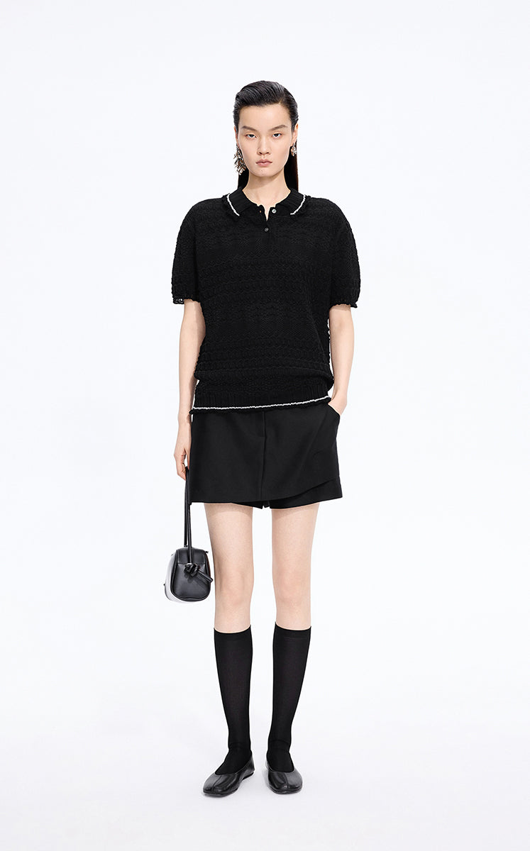 Sweater / JNBY Cotton Jacquard Short Sleeves Pullover Black