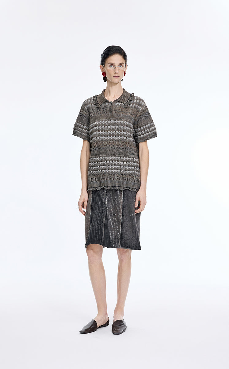 Sweater / JNBY Cotton Jacquard Short Sleeves Pullover Grey Marl