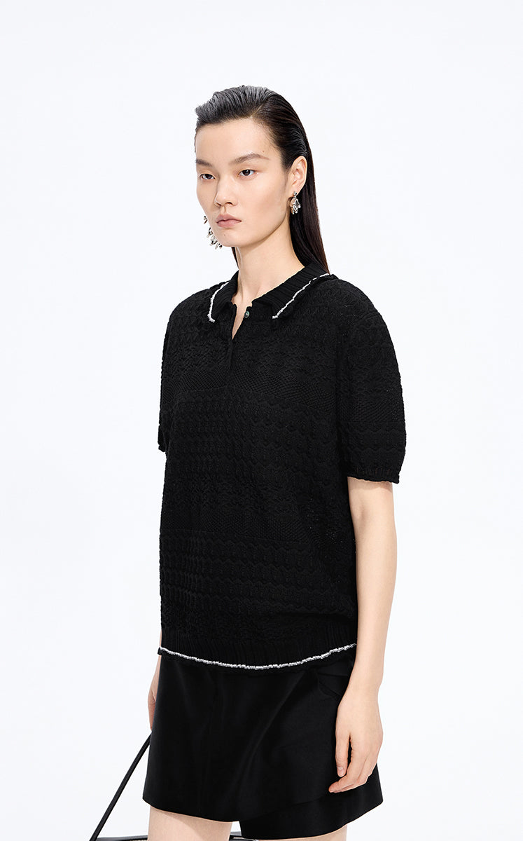 Sweater / JNBY Cotton Jacquard Short Sleeves Pullover
