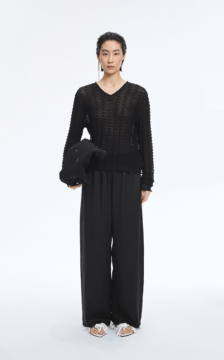 Sweater / JNBY Delicate Collar Cotton Jacquard Pullover Black