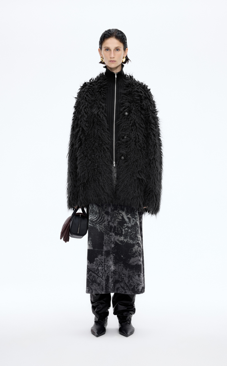 Sweater / JNBY Faux-fur texture Alpaca-Blend Long Cardigan Black