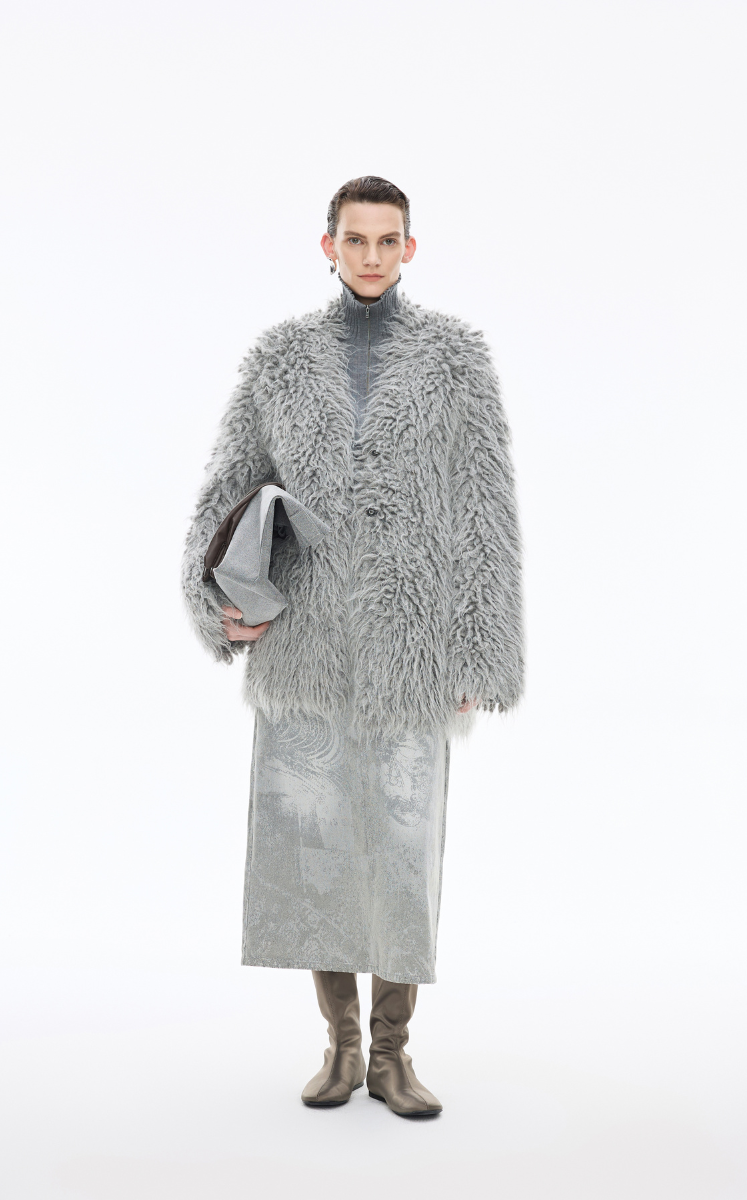 Sweater / JNBY Faux-fur texture Alpaca-Blend Long Cardigan Grey