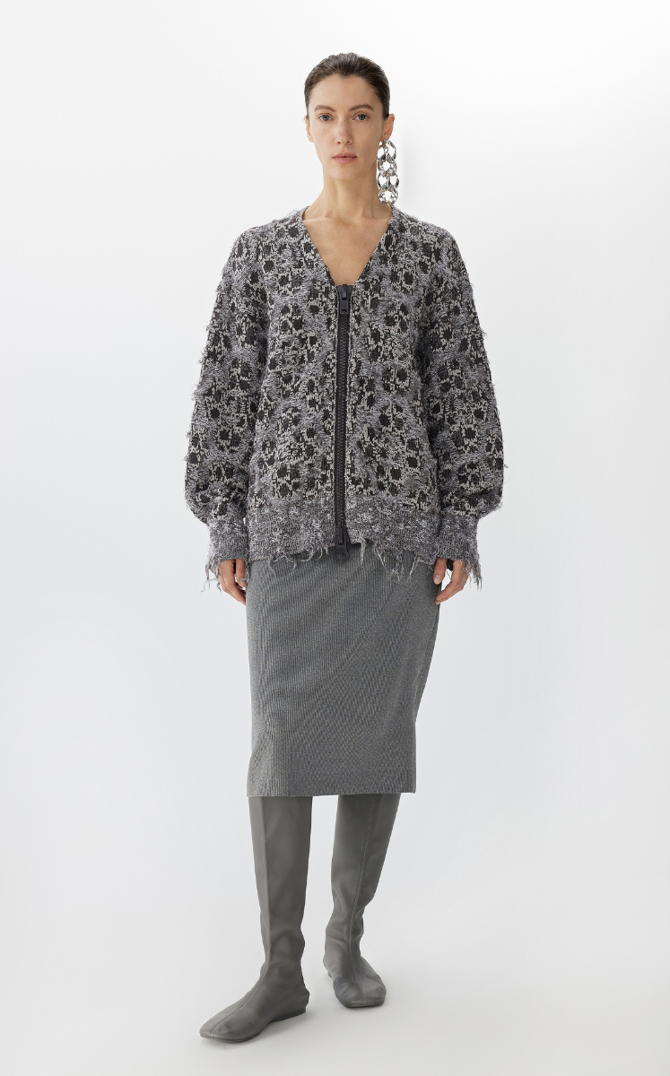 Sweater / JNBY Geometric Oversized Zip-Up Knit Cardigan grey