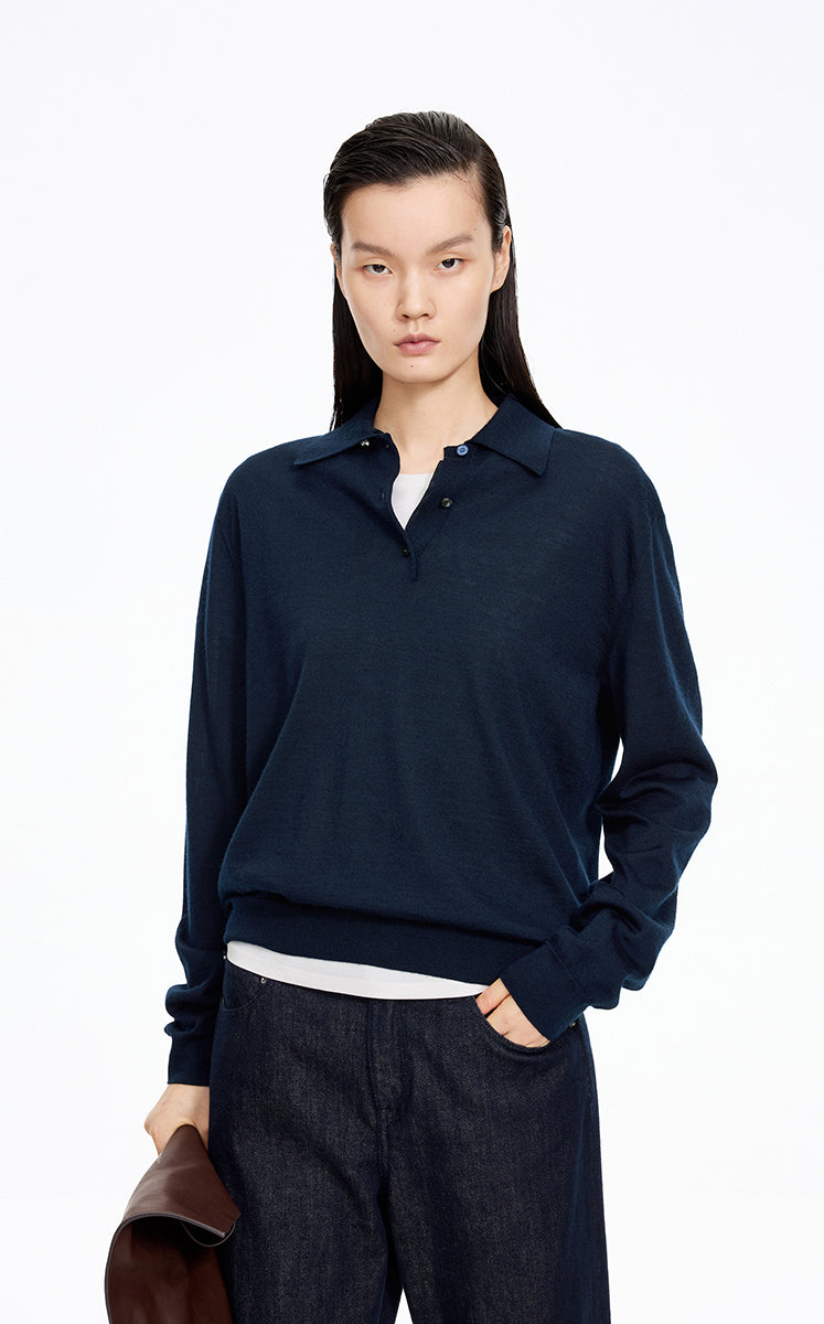 Sweater / JNBY H-Line Wool-Silk Cashmere Polo Knit