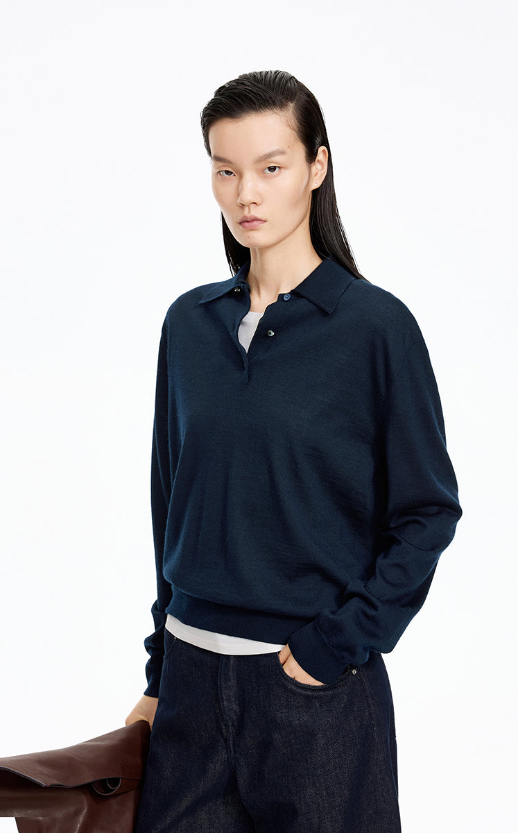 Sweater / JNBY H-Line Wool-Silk Cashmere Polo Knit