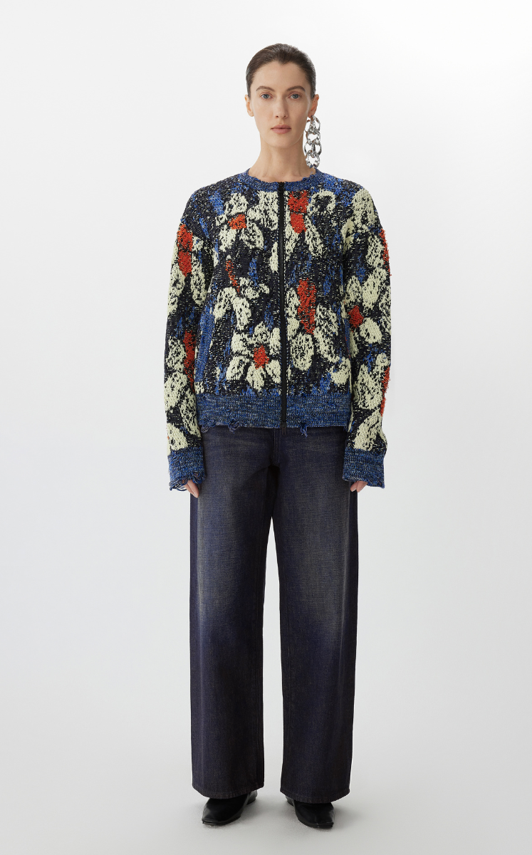 Sweater / JNBY Hand-Painted Daffodil Crop Cardigan Yellow-Black