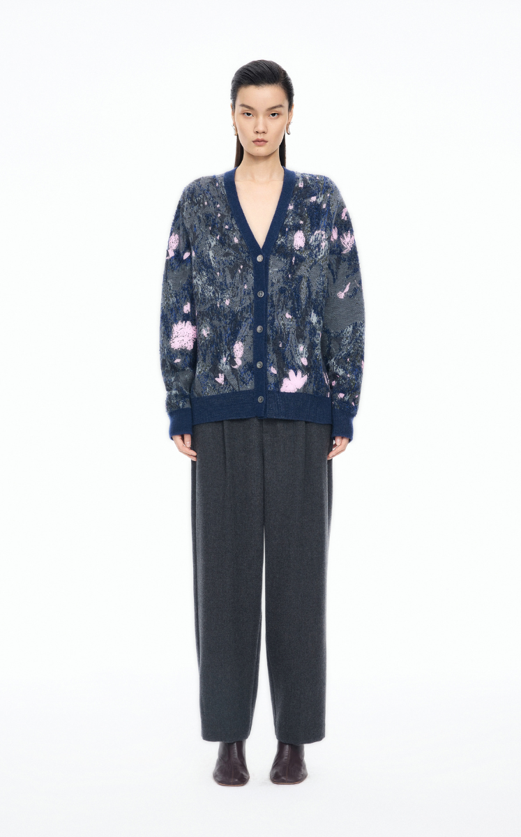 Sweater / JNBY Hand-Painted Kew Garden Long Cardigan Blue-Grey