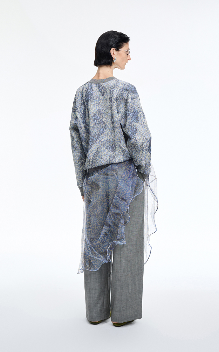 Sweater / JNBY Herringbone Pleated V-Neck Pullover