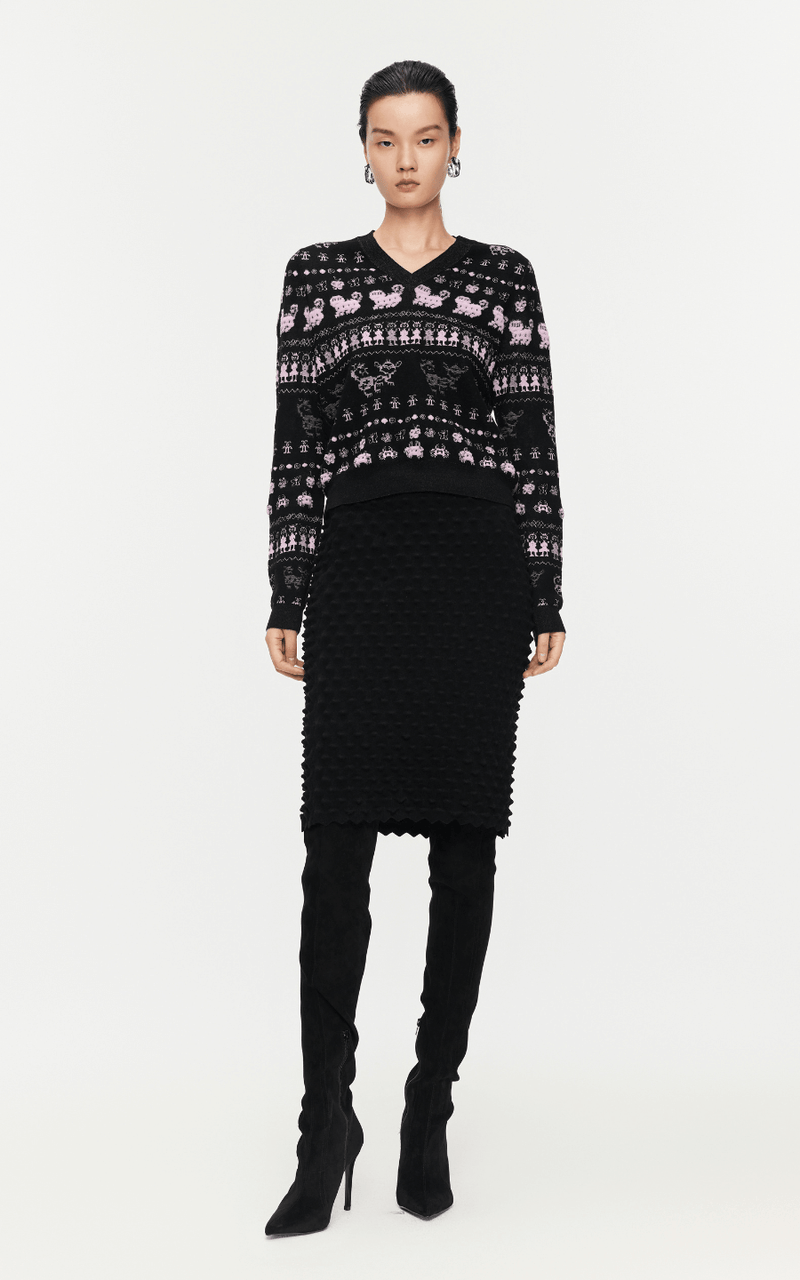 Sweater / JNBY Intarsia-Knitted V-Neck Jumper Mixed Pink