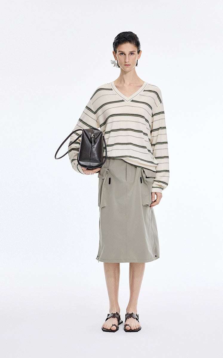 Sweater / JNBY Lightweight Cotton Blend V-Neck Pullover Beige