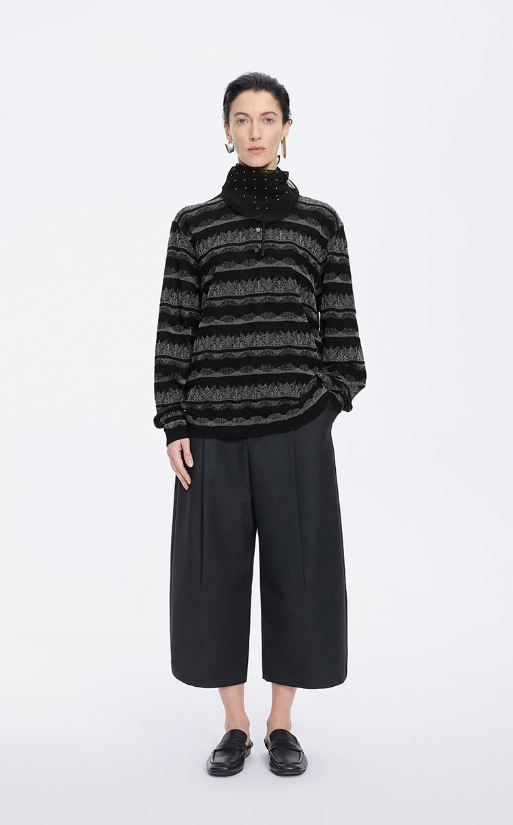 Sweater / JNBY Textured Knit Long-Sleeve Polo Top Black