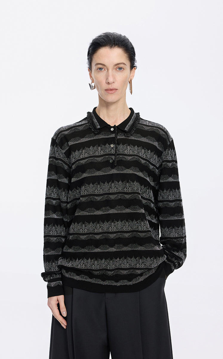 Sweater / JNBY Textured Knit Long-Sleeve Polo Top