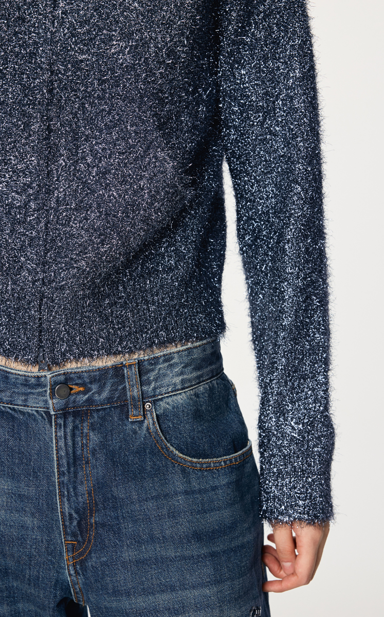 Sweater / JNBY Metallic-Thread Hooded Zip-Closure Cardigan