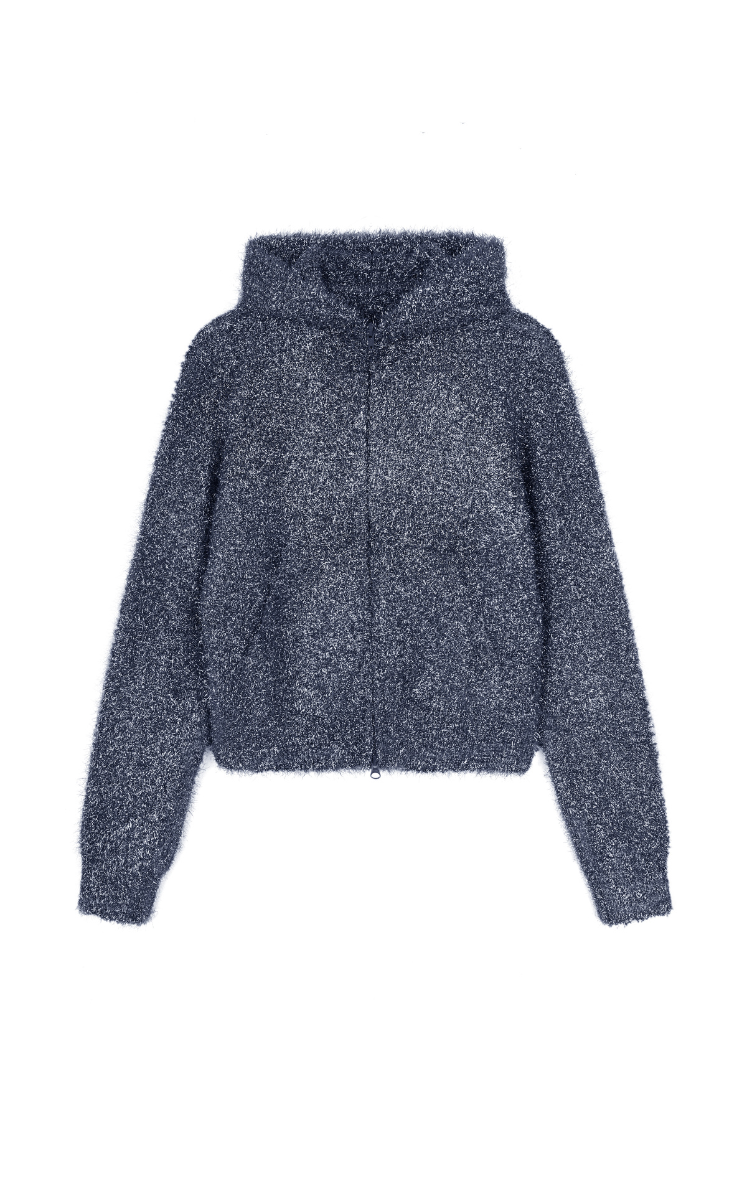Sweater / JNBY Metallic-Thread Hooded Zip-Closure Cardigan