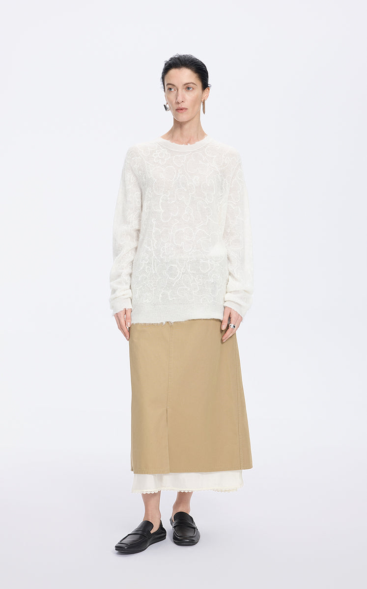 Sweater / JNBY Mixed Fiber Floral Oversized Pullover White