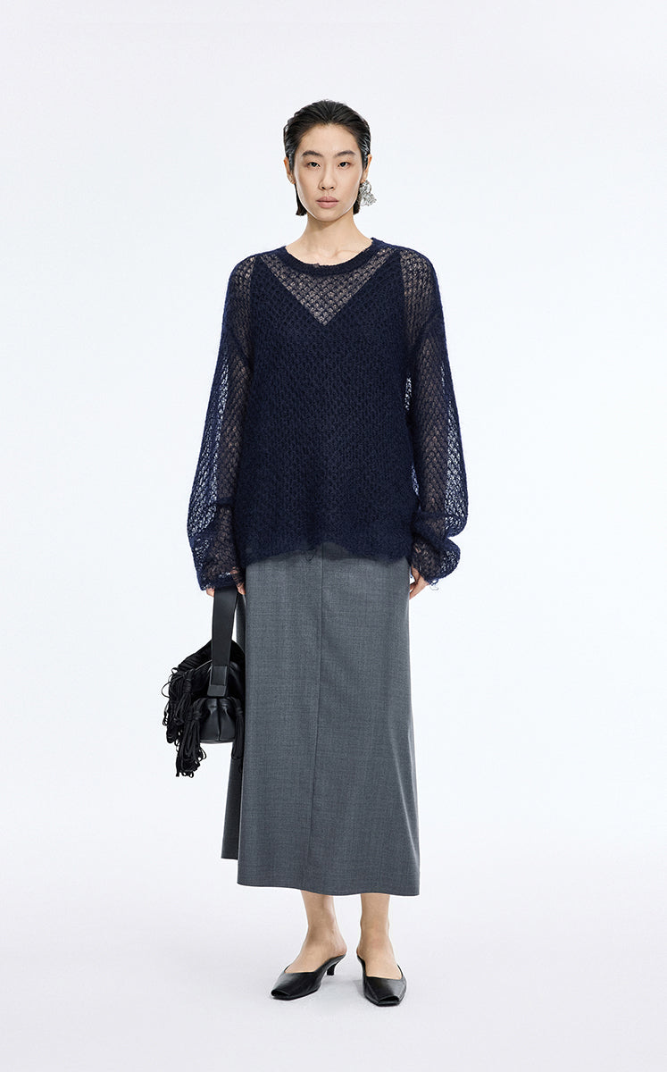 Sweater / JNBY Mohair Oversized Long Sleeve Pullover Dark Blue