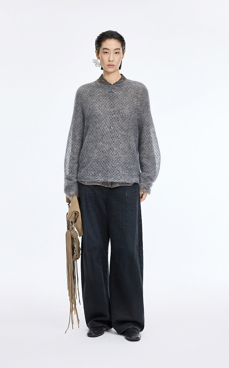 Sweater / JNBY Mohair Oversized Long Sleeve Pullover Grey