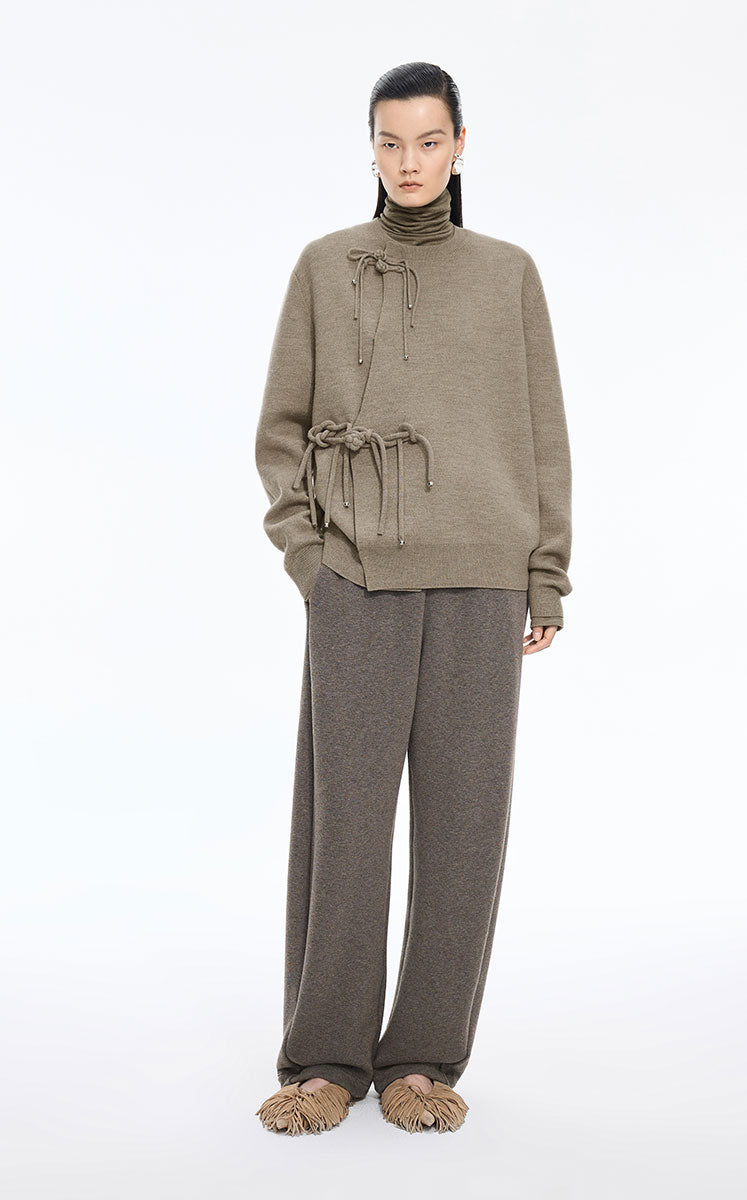 Sweater / JNBY O-Shape Mid-Length Wool Blend Cardigan Kahaki