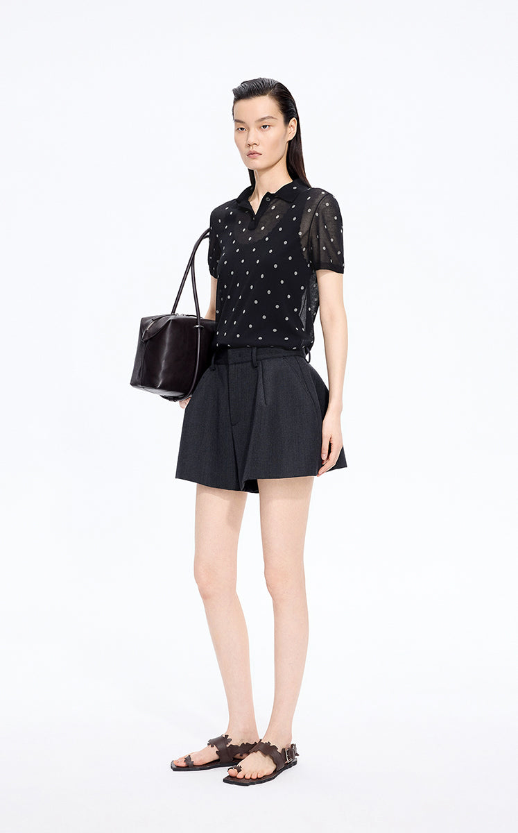Sweater / JNBY Polka Dot Cotton Blend Knit Polo