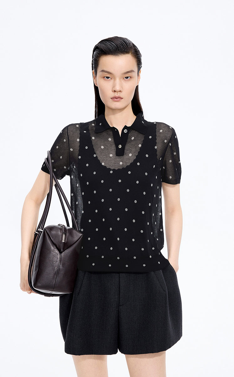 Sweater / JNBY Polka Dot Cotton Blend Knit Polo