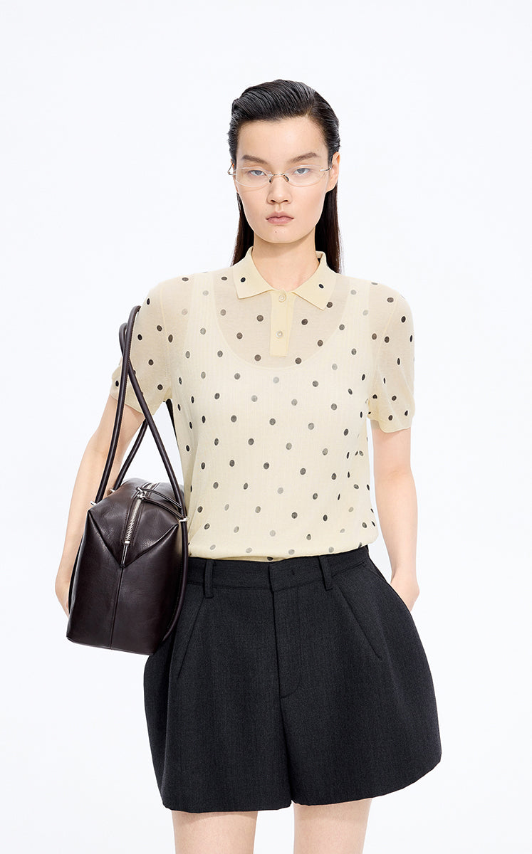 Sweater / JNBY Polka Dot Cotton Blend Knit Polo