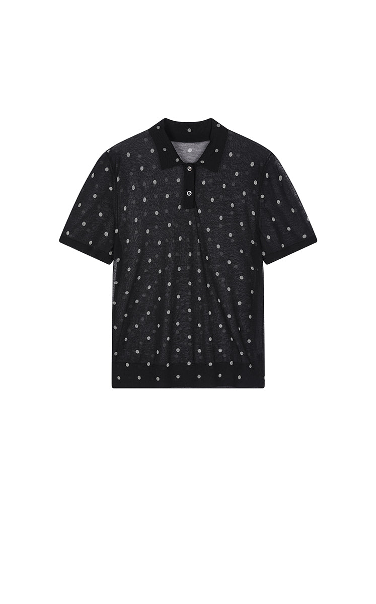 Sweater / JNBY Polka Dot Cotton Blend Knit Polo