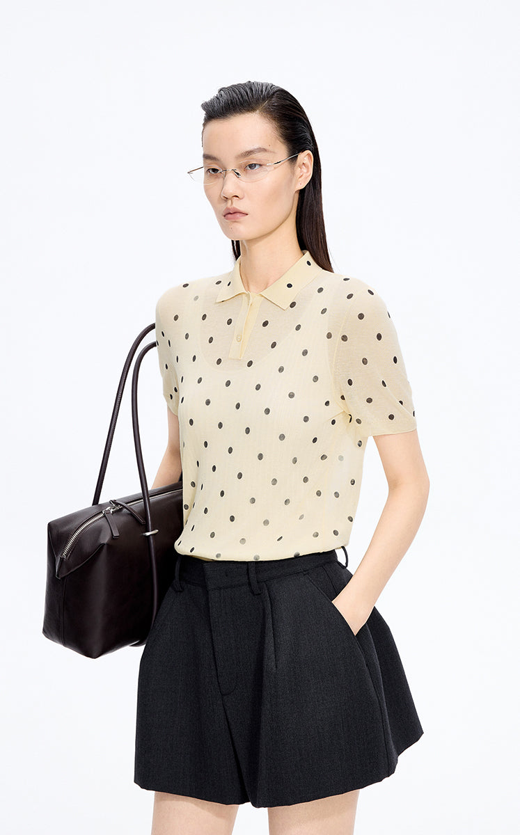 Sweater / JNBY Polka Dot Cotton Blend Knit Polo