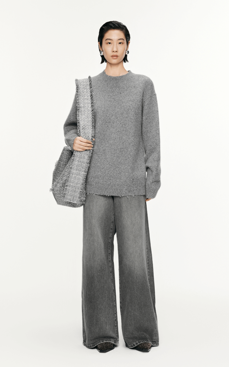 Sweater / JNBY Relaxed Metallic-Threading Sweater Mixed smoky grey