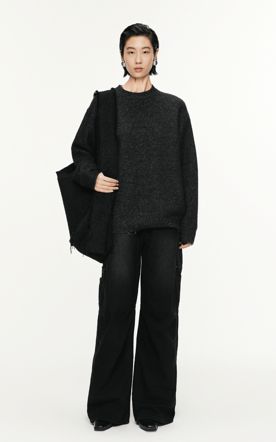 Sweater / JNBY Relaxed Metallic-Threading Sweater Deep mixed grey